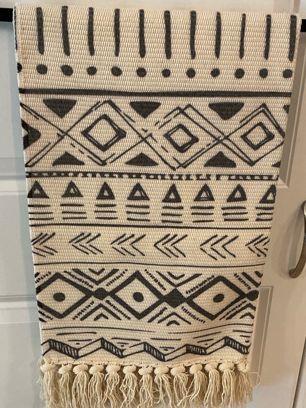 Handwoven Gray and Cream Geometric Fringe Rug - Home Accents